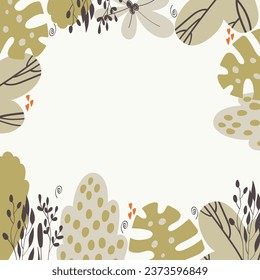 Spring vector illustration with stylish stylized leaves. Frame.