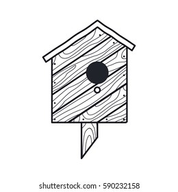Spring vector illustration with wooden birdhouses. Trees, tree buds, thaw, birds. Web graphics, banners, advertisements, brochures, business templates. Isolated on a white background
