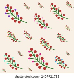A spring vector with an image of multicolored small berries and red berries, pale pink color in the background. For spring postcards and calendars, as well as covers, posters, notebooks, stickers.