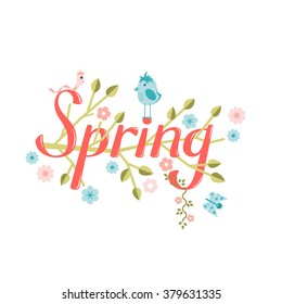 "Spring" vector lettering isolated on white background. Text vector illustration. 