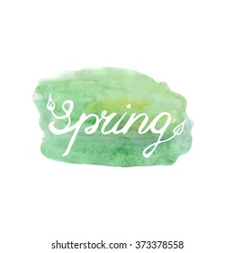Spring vector lettering on green abstract background. Vector illustration in eps8 format. 