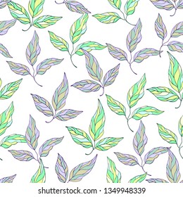 spring vector pattern with decorative light green leaves on white background