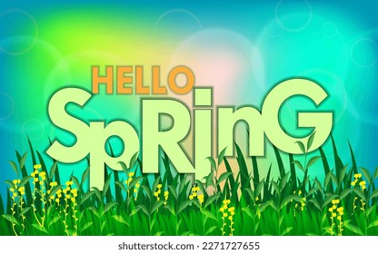 Spring. Vector realistic 3d illustration. Paper cut spring banner. Cutout letters with colorful paper flowers background. Trendy typographic poster design.