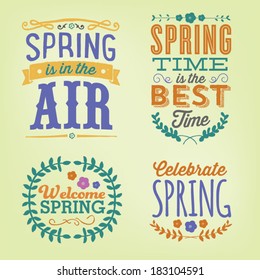 Spring Vector Set | Spring is in the Air, Spring Time is the Best Time, Celebrate Spring, Welcome Spring Vectors