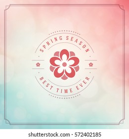 Spring Vector Typographic Greeting Card or Poster Design. Beautiful Blurred Lights with Bokeh. Spring Badge vector illustration.