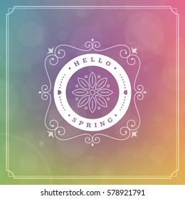 Spring Vector Typographic Greeting Card or Poster Design. Beautiful Blurred Lights with Bokeh. Spring Badge vector illustration.