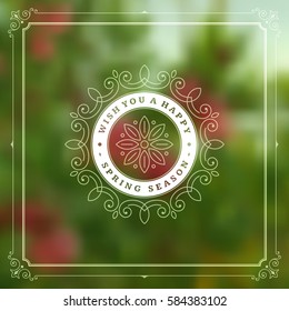 Spring Vector Typographic Greeting Card or Poster Design. Beautiful Blurred Lights with Bokeh. Spring Badge vector illustration.