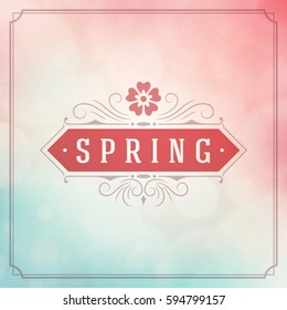 Spring Vector Typographic Greeting Card or Poster Design. Beautiful Blurred Lights with Bokeh. Spring Badge vector illustration.