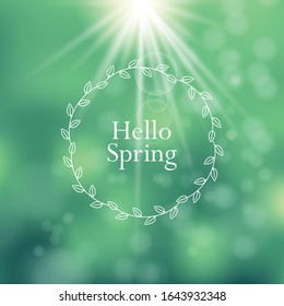 Spring Vector Typographic Poster or Greeting Card Design. Beautiful Blurred Lights with Bokeh and Flower Field. Spring Background, Label, Flowers, Sale, vector Advertising.