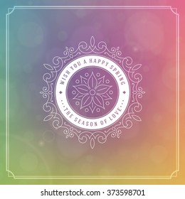 Spring Vector Typographic Poster or Greeting Card Design. Beautiful Blurred Lights with Bokeh and Flower. Spring Background, Spring Label, Spring Flowers, Spring Sale, Spring Advertising.