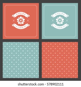 Spring Vector Typographic Posters or Greeting Cards Design Set. Retro Style and Pattern Background. Spring Badge vector illustration.