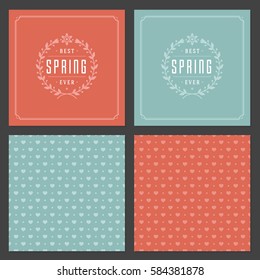 Spring Vector Typographic Posters or Greeting Cards Design Set. Retro Style and Pattern Background. Spring Badge vector illustration.