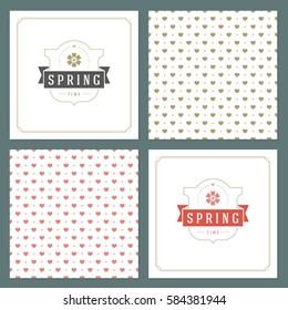 Spring Vector Typographic Posters or Greeting Cards Design Set. Retro Style and Pattern Background. Spring Badge vector illustration.