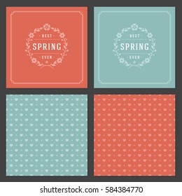 Spring Vector Typographic Posters or Greeting Cards Design Set. Retro Style and Pattern Background. Spring Badge vector illustration.