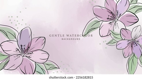 Spring vector watercolor illustration in pale pink colors with flowers and leaves for 8 March cards, wedding cards, design