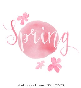 "Spring" vector watercolor lettering. Abstract hand drawn watercolor