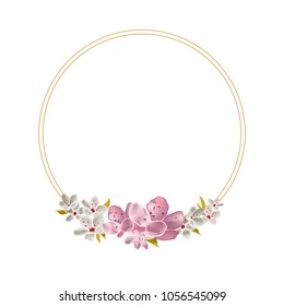 Spring vector wreath with white and purple flowers