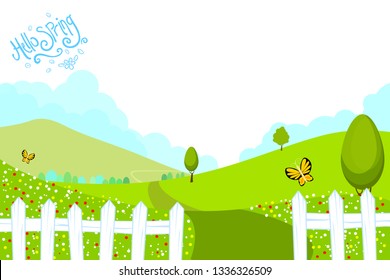 Spring Vectoral Background and Handmade Font Hello Spring Typograpy. 