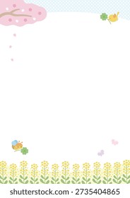 Spring Vertical Banner Background with Cherry Blossoms and Rape Flowers