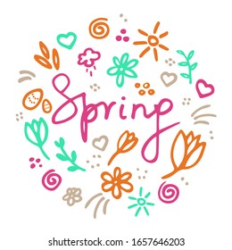 Spring vibes. Felt-tip pen hand drawn illustration. Cute doodle elemets for digital and print