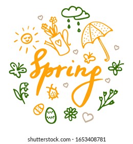 Spring vibes. Marker hand drawn illustration. Cute doodle elemets for digital and print. Vector illustration