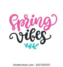 Spring vibes. Modern calligraphy quote. Seasonal hand written lettering, isolated on white background.Vector illustration