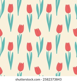 Spring Vibes mood tulip pattern, atmosphere of nature waking up, red tulips, bright romantic pattern. Love, Valentines Day, Mothers Day, relationships, recognition, wedding.