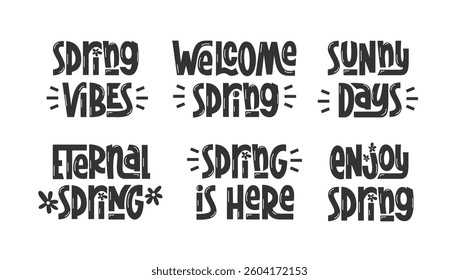 Spring Vibes Quotes Collection. Vector Hand Lettering of Seasonal  Phrases. 
