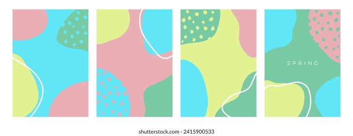 Spring Vibes Set. Backgrounds with soft colors and curve shapes. Graphic templates for creative graphic design and springtime social media posts. Vector illustration.