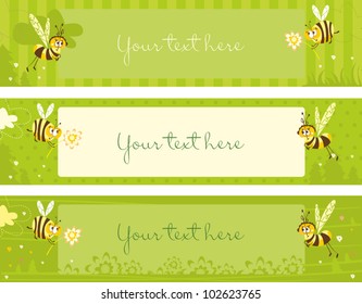 Spring vintage banners with bees