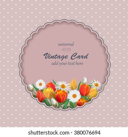 Spring Vintage Card with Flowers. 