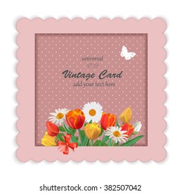 Spring Vintage Card with Flowers. 