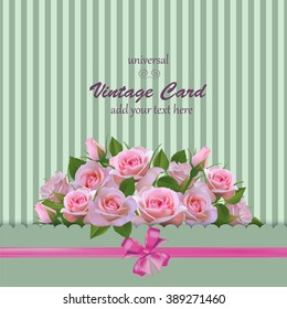 Spring Vintage Card with Roses. Universal Vector Template. Floral Background or Wallpaper. Save the Date, Wedding, Birthday.