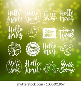 Spring vintage doodle vector set,  hand drawn  lettering set, eps 10 vector
