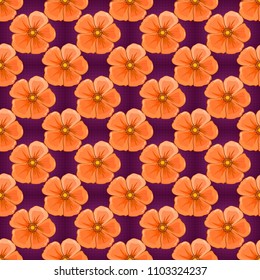 Spring vintage floral background. Beautiful vector texture. Seamless pattern with cute cosmos flowers in purple, beige and orange colors.