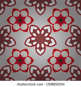 Spring vintage floral background. Seamless pattern with cute flowers in red, gray and brown colors. Beautiful vector texture.