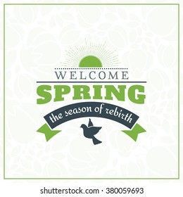Spring Vintage Retro Style Typographic Badge or Label. Spring Vector Illustration. Hello Spring. Greeting Card Design