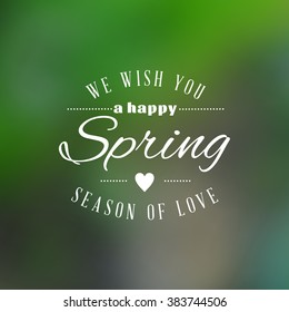 Spring Vintage Typographic Badge on Colorful Blurred Background. Spring Vector Illustration. Hello Spring. Greeting Card Design