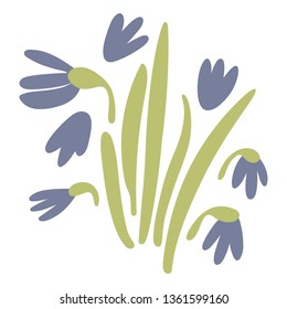 Spring violet or Purple vector crocuses on white. Floral nature doodle illustration crocus flower. Greeting easter card crocus flower.