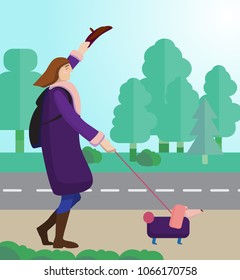 Spring walk with the dog vector illustration