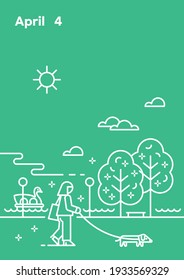 Spring, Walk, Park, April Calendar Illustration, vector illustration, calendar template