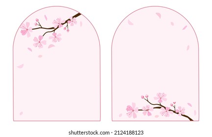 Spring wall art decoration with cherry blossom Sakura flower on pink backgrounds vector illustration.