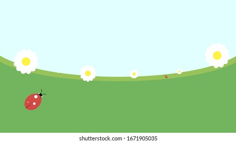 Spring wallpaper daisies and ladybugs on a light background