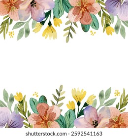Spring Watercolor Background, Hand Painted Botanical Border Invitation Design