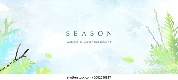Spring watercolor background. Vector hand drawing texture botanical leaves, flowers. Holiday abstract art design for spring season. Modern card, cover for wedding, invite. Pastel arts decoration.