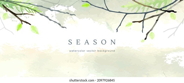 Spring watercolor background. Vector hand drawing texture botanical leaves, flowers. Holiday abstract art design for spring season. Modern card, cover for wedding, invite. Pastel arts decoration.