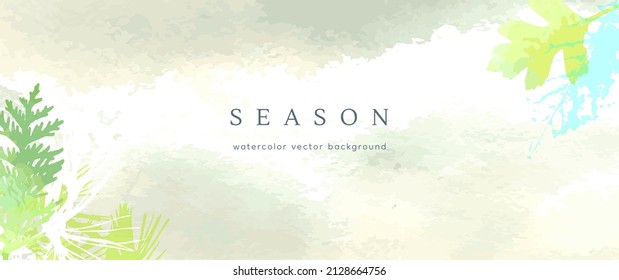 Spring watercolor background. Vector hand drawing texture botanical leaves, flowers. Holiday abstract art design for spring season. Modern card, cover for wedding, invite. Pastel arts decoration.