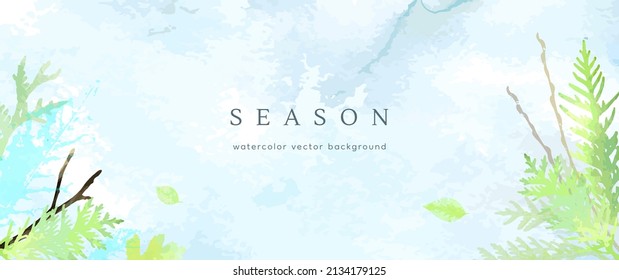 Spring watercolor background. Vector hand drawing texture botanical leaves, flowers. Holiday abstract art design for spring season. Modern card, cover for wedding, invite. Pastel arts decoration.