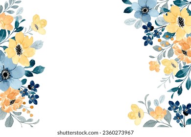 Spring watercolor blue yellow flower for wedding, birthday, card, background, invitation, wallpaper, sticker, decoration etc.