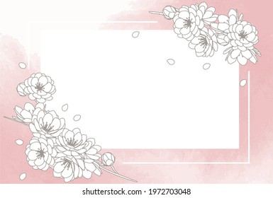 Spring watercolor cherry blossoms frame